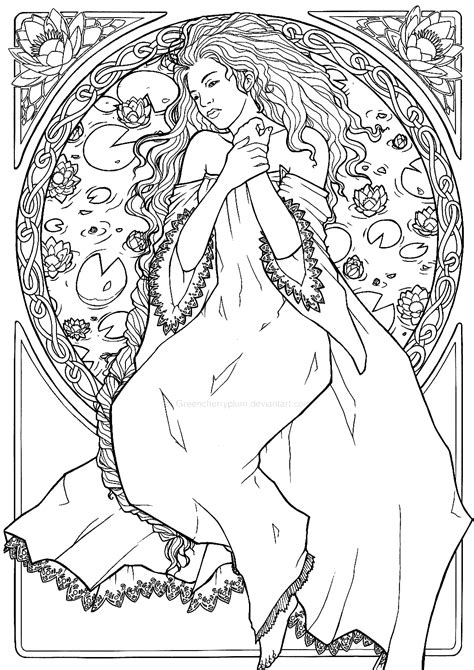 drawing   woman   art nouveau inspired style art nouveau