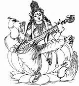Hindu Saraswati Gods Mythology Goddesses Durga Coloriages Inde Maa Sarasvati Tamil Brahma Vishnu Mythologie Deesse Adultes Justcolor Créateur épouse Agit sketch template
