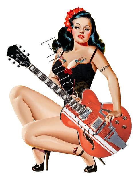 sexy pinup rockabilly guitar tattooed girl waterslide