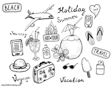 summer fun coloring pages travel journey vacation  printable