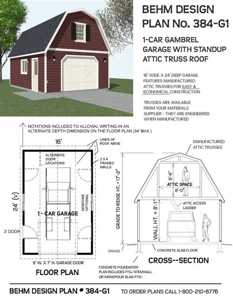 car gambrel roof garage  attic plan
