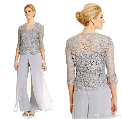 cheap  mother  bride pant suit chiffon formal mothers gowns  lace jacket special