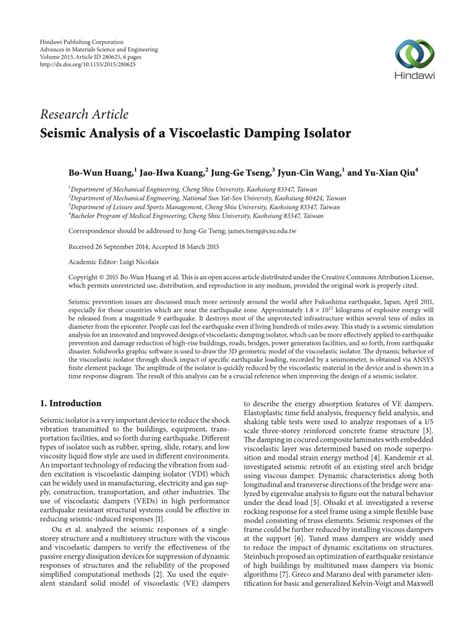 seismic analysis   viscoelastic damping isolator