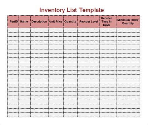 images  printable inventory template  inventory sheet