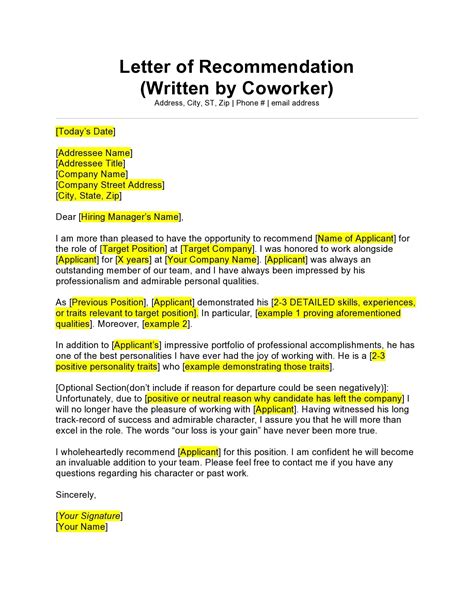 letter  recommendation  coworker examples templatearchive