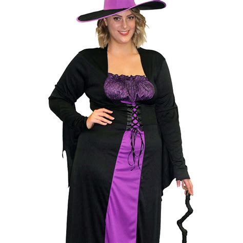 wicked witch womens costume halloween purple black long dress hat plus