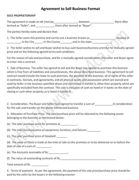 sample  agreement  sell business format  word