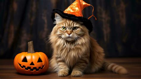 cat  pumpkin halloween themed background  stock photo