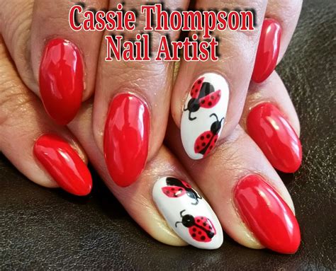 hand painted ladybug nail art  cassie thompson nail artist