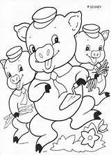 Coloring Little Pigs Three Pages Popular Wolf sketch template