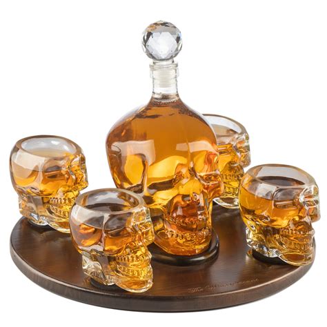 Skull Whiskey Decanter Large Set With 4 Skull Shot Glasses Brookstone