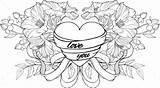 Ribbons Flowers Heart Coloring Pages Ribbon Graphicriver Decorated Drawing sketch template