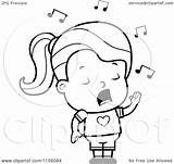 Singing Girl Little Cartoon Clipart Coloring Cory Thoman Outlined Vector sketch template
