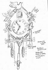 Cuckoo Clock Drawing Coloring Pages Clocks Drawings Bird Vintage Choose Board Paintingvalley Hare sketch template