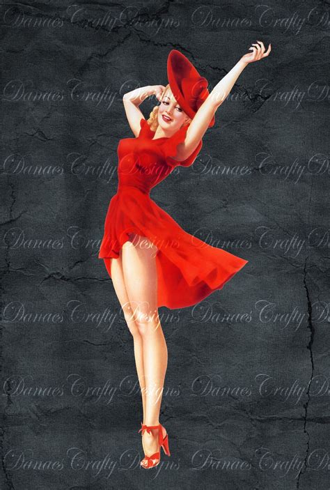 vintage pin up girl on charcoal background lady in red pu25