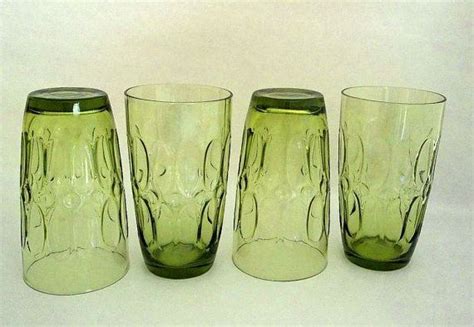 Vintage Fostoria Set Four Green Drinking Glasses 1970 S Etsy