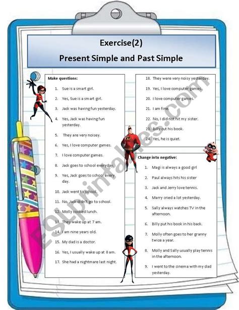 present simple   simple exercise esl worksheet  caren