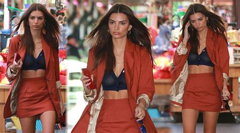 emily ratajkowski sexy braless boobs in sheer top at grove in los