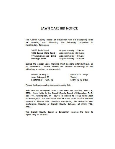 lawn care bid  examples format  examples