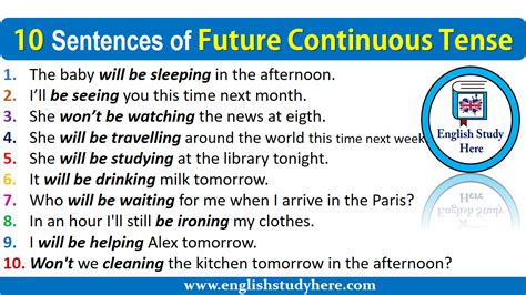 sentences  future continuous tense english study