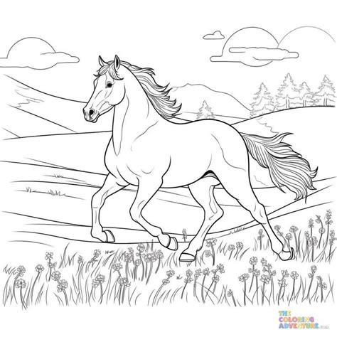 coloring page galloping horse   open field  printable