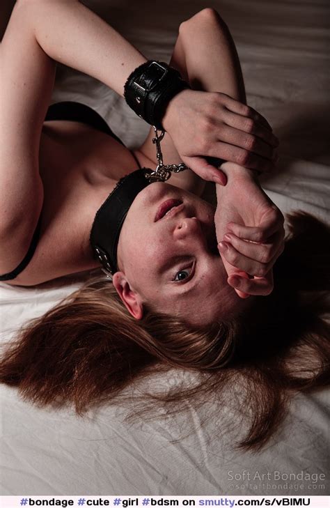 Tied With Cuffs And Collar In Black Lingerie Bondage Cute Girl Bdsm