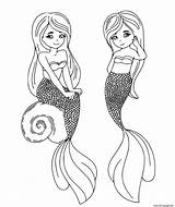 Soeurs Mermaids Sirenes Douces Sirene sketch template