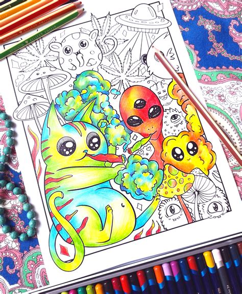 stoner coloring page adult coloring pages trippy coloring etsy