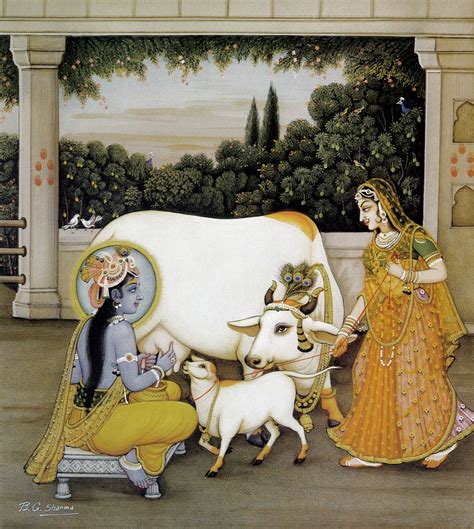 Krishna Govinda Milking A Cow Krishna Radha Painting Hindu Art