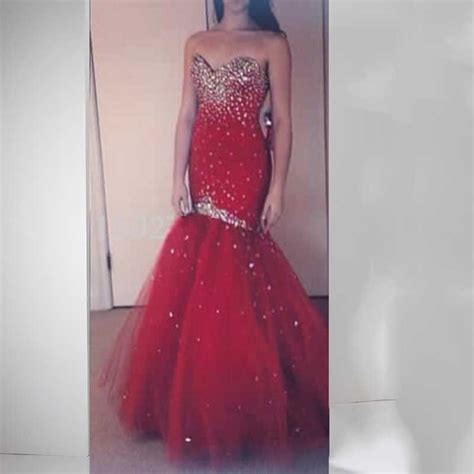 Luxury Crystals Backless Women Bodice Red Mermaid Prom Dresses
