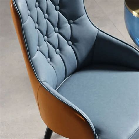 modern blue tufted dining chair high  upholstered pu leather chair
