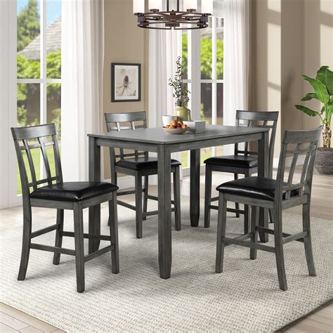 counter height dining set   wooden rectangle dining table   padded chairs gray dining