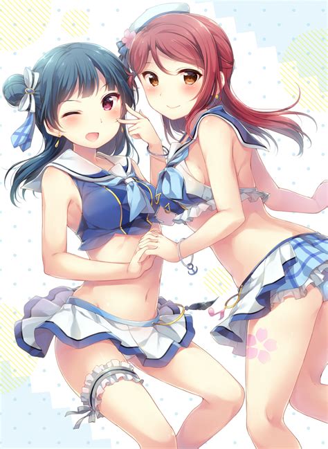 sakurauchi riko and tsushima yoshiko love live and love live sunshine drawn by hazuki