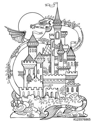 castle  dragon coloring book page  alexander pokusay  fotolia
