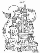 Castle Coloring Dragon Pages Drawing Palace Adults Kleurplaat Fotolia Fantasy Buckingham Color Kasteel Adult Printable Template Houses Drawings Fairy Stress sketch template