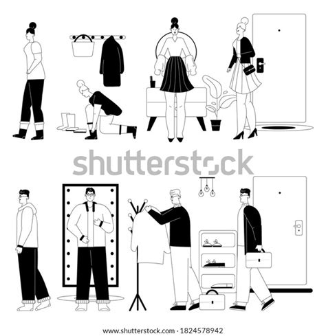 Woman Man Getting Dressed Undressed Hallway Stock Vector Royalty Free