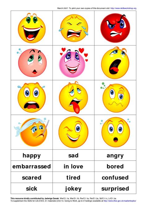 english  fun feelings face cards