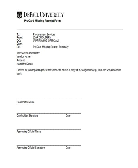 missing receipt form template awesome  general affidavit form