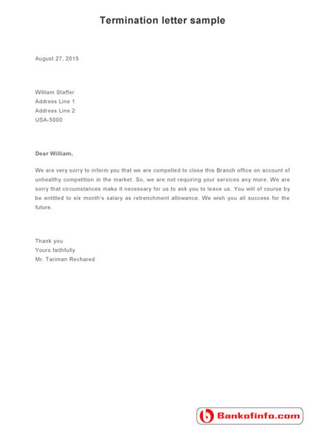 employee termination letter sample format  template
