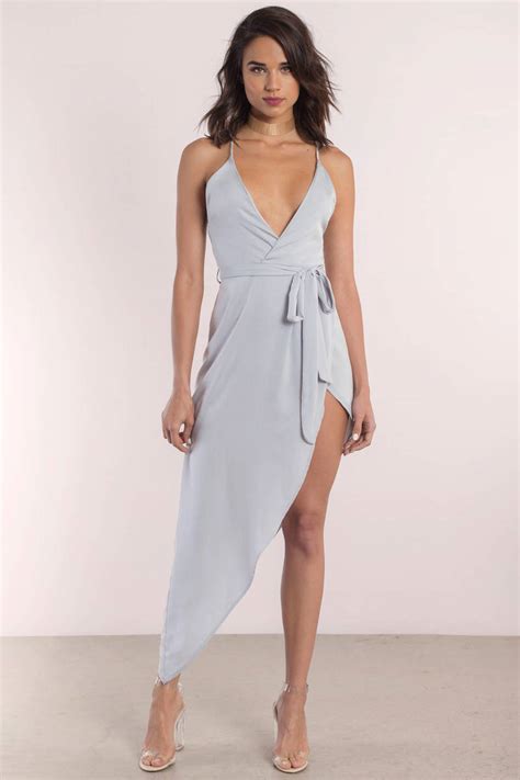 Sexy Silver Wrap Dress Asymmetric Dress Wrap Dress 24 Tobi Us