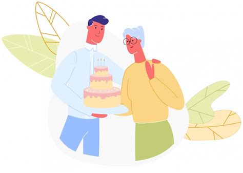 Premium Vector Man Gives Cake With Candles Older Woman