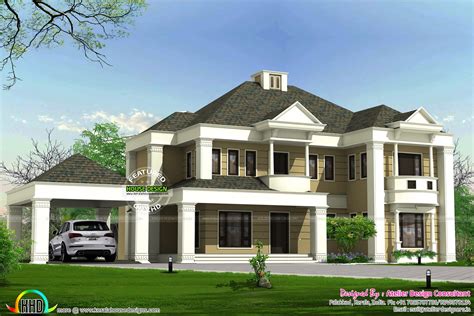 colonial style sloped roof villa kerala home design  floor plans