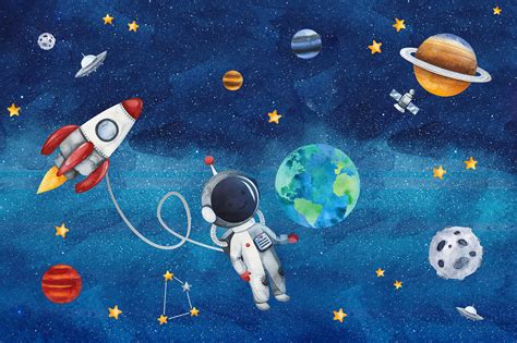kids space wallpaper astronaut  meteorplanetearth wall etsy australia