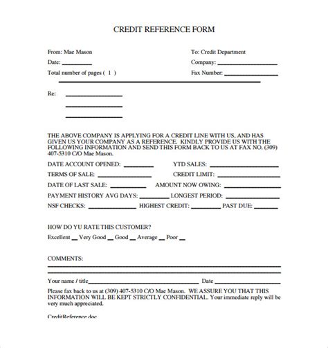 credit reference form template business