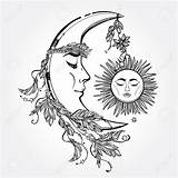 Moon Sun Drawing Celestial Vector Crescent Pages Illustration Coloring Leaves Getdrawings Hands Line Draw sketch template