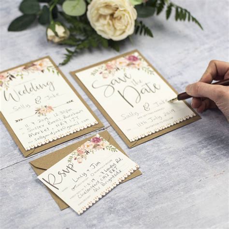 boho floral ready  write wedding invitation set  russet  gray