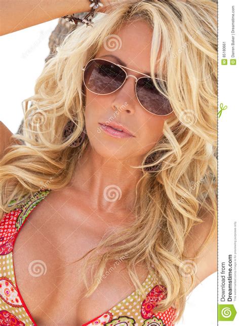 Blond Girl Woman In Aviator Sunglasses Stock Image Image