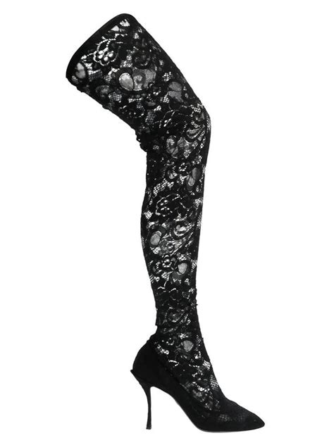 dolce and gabbana lace thigh high boots in black lyst