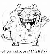 Devil Outlined Ugly Coloring Clipart Vector Cartoon Waving Dumb Thoman Cory sketch template