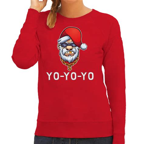 gangster rapper santa foute kerstsweater outfit rood voor dames voor maar  bij